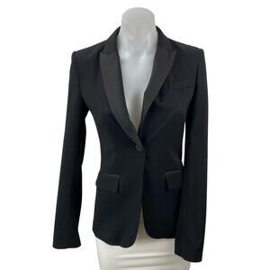 H&M Women's Black Long Sleeve Peak Lapel One Button Blazer Coat Suit Jacket 2